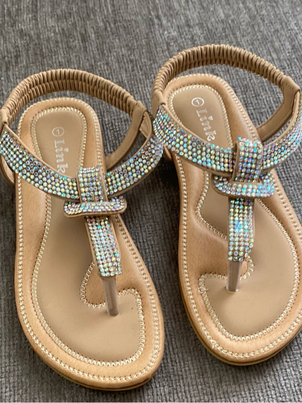 Link Tan Girls Sandals with Iridescent Gem Straps